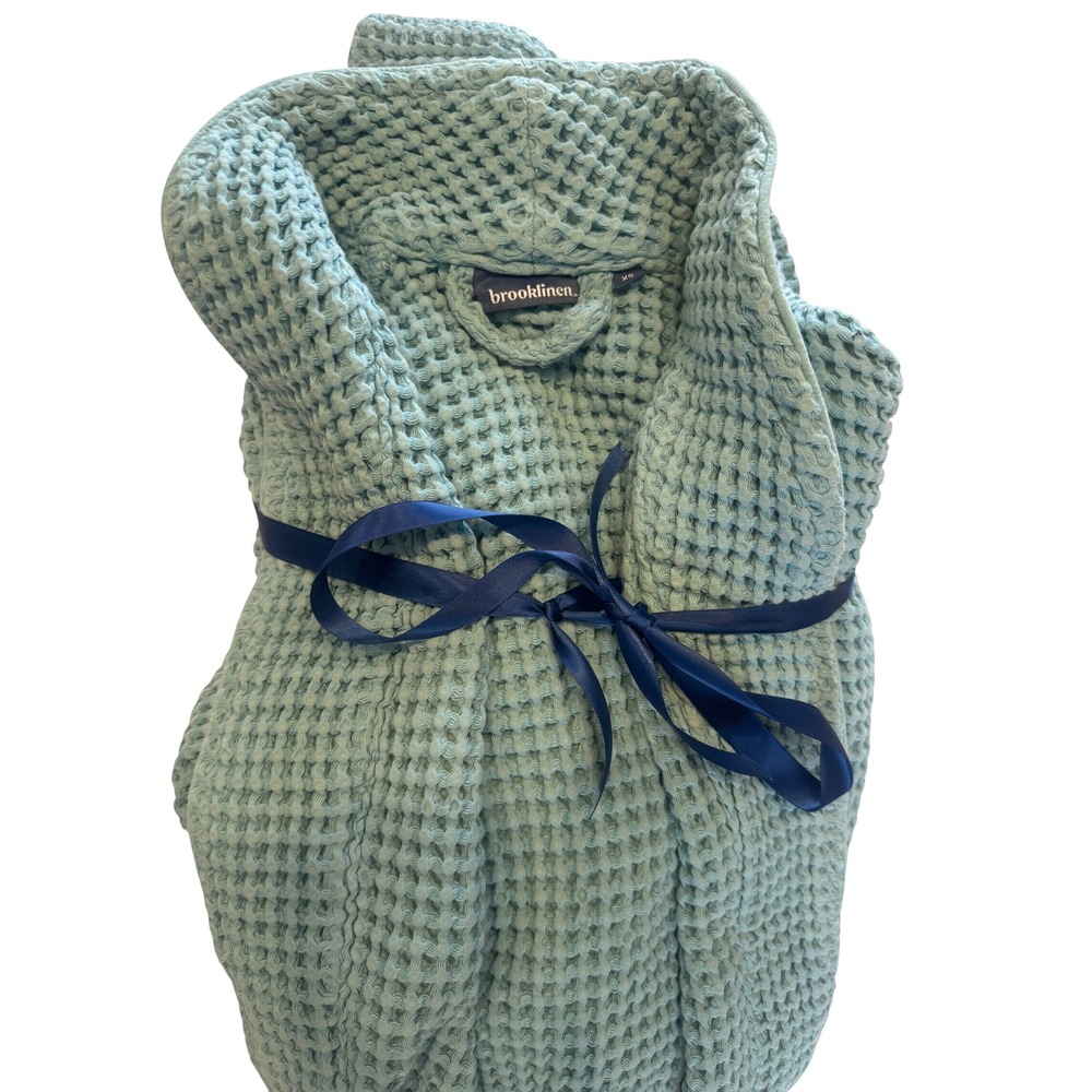 Brooklinen Dreamweave Waffle Knit Robe Storm Blue Grey 100% Cotton XS Loungewear